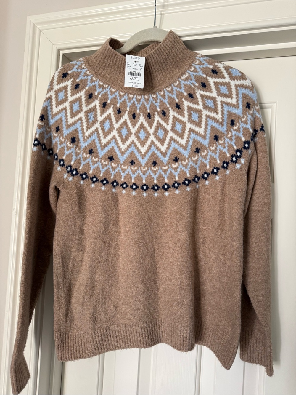 J. Crew Outlet Women's Camel Fair Isle Mock Neck Sweater